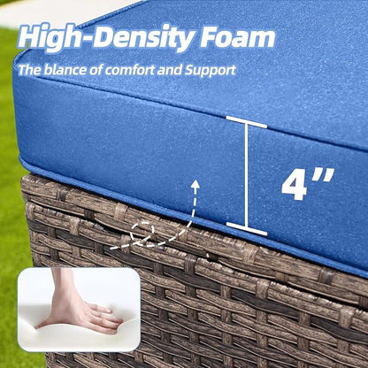 Outdoor Patio Sofa, 3 Seater Sofa with High Back, Deep Seating, Wide Armrest, Thickened Cushions for Deck, Porch Use, Blue