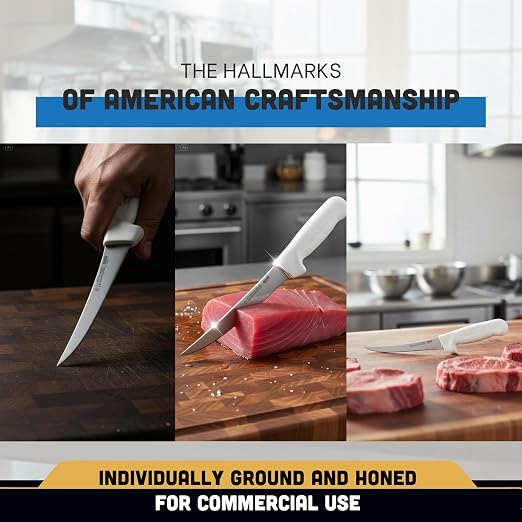 Dexter Russell 1483 Boning Knife, 6" Flexible Curved High Carbon Stain-Free Steel Blade, Textured Non-Slip White Polypropylene Handle, Professional Butcher and Fillet Knife, Made in USA, NSF Certified