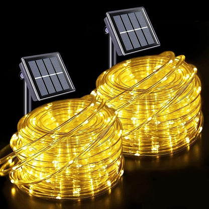 JMEXSUSS 2 * 200 LED Warm White Solar Rope Lights | 66ft IP 65 Waterproof Solar String Light Outdoor, 8 Modes Christmas Lights for Camp Trampoline Ladder Slide Tent