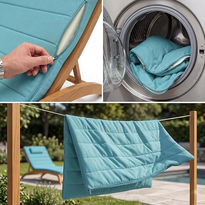 Quilted Chaise Lounge Outdoor Patio Furniture Cushions | Water-Resistant Patio Chair Cushions | Durable, High-Density Foam Outdoor Chair Cushions - Teal, 72"x21" (Chair Not Included)