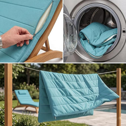 Quilted Chaise Lounge Outdoor Patio Furniture Cushions | Water-Resistant Patio Chair Cushions | Durable, High-Density Foam Outdoor Chair Cushions - Teal, 74"x23" (Chair Not Included)