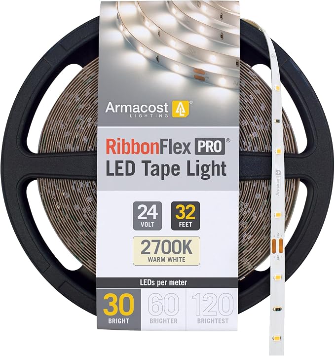 Armacost Lighting RibbonFlex Pro 24V White LED Strip Lights 30 LED/m, 2700K, 32.8 ft 134250