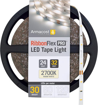 Armacost Lighting RibbonFlex Pro 24V White LED Strip Lights 30 LED/m, 2700K, 32.8 ft 134250