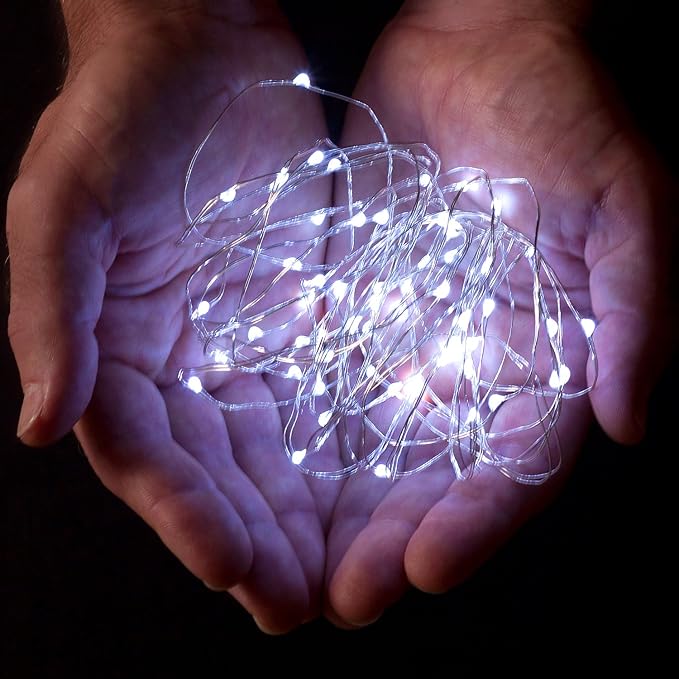 2-Pack 20 LED Wire Twinkle Fairy Lights, Battery Powered, Waterproof — Christmas, Holidays, Wedding, Party — Bedroom, Living Room — 6.5 Ft, Cool White, Indoor & Outdoor