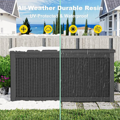 320 Gallon Outdoor Storage Box,Large Waterproof UV Resistant Deck Box,Lockable Storage Container for Patio Furniture Cushions Garden Tools and Pool Accessories(Black)