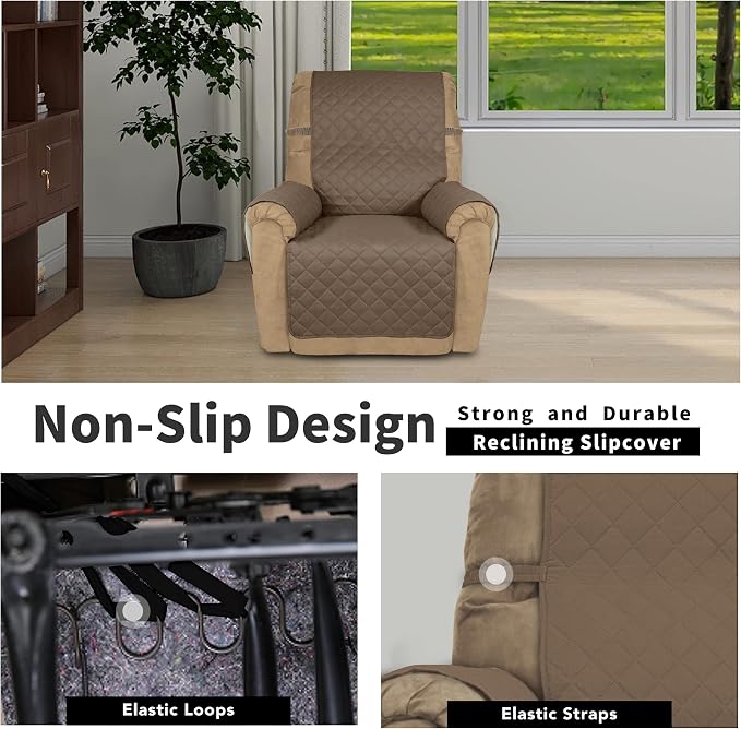 Easy-Going Recliner Chair Slipcover Reversible Sofa Cover Water Resistant Couch Cover Furniture Protector with Elastic Straps for Pets Dog (Recliner 22 inch, Camel/Ivory) | Machine Washable Slipcover For Dogs, Water Resistant Furniture Mat For Living R...