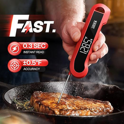 0.3 Sec Instant Read Meat Thermometer Digital for Cooking, ±0.5℉ Precision, Food Thermometer for Grilling, Air Fryer, Smoker, Candy, BBQ Essentials Accessories, Gifts for Him Men Dad Birthday, Red