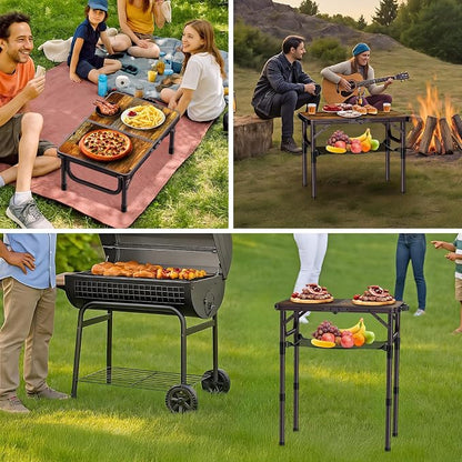 Anbte 2ft Camping Folding Table, 24" X 16" Aluminum Small Portable Table | 3 Adjustable Height Max 27.5", Camping Table with Portable Handle & Storage Net, For Outdoor Indoor Picnic Beach Travel,Brown