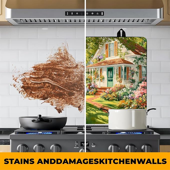 Happy Easter Stove Top Cover Flower Eggs Cute Rabbit Gas Stove Top Cover for Home Decoration Kitchen St. Patrick Day Pad Non-Stick Washable Cooktop Covers Countertop Protector (house, 28" x 20")