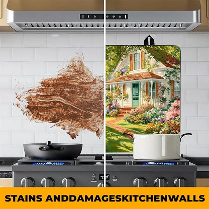 Happy Easter Stove Top Cover Flower Eggs Cute Rabbit Gas Stove Top Cover for Home Decoration Kitchen St. Patrick Day Pad Non-Stick Washable Cooktop Covers Countertop Protector (house, 28" x 20")