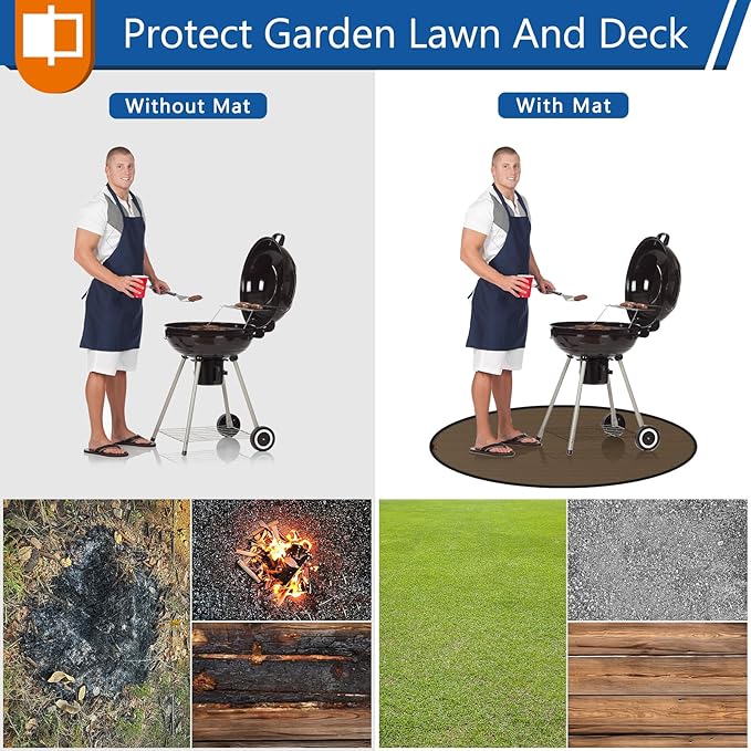 Anze Round Under Grill Mat for Outdoor Grill, 36 Inch Anti-Slip BBQ Floor Mats, Easy to Clean Reusable Fireproof Grill Pad, Oil-Proof Waterproof Protector for Deck Fireplace Pit Mat Brown