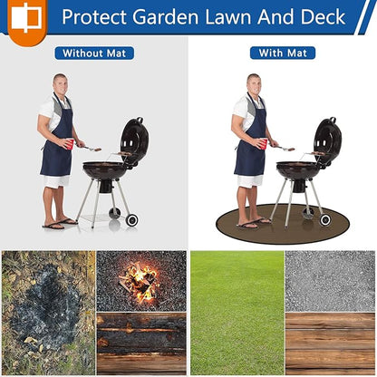 Anze Round Under Grill Mat for Outdoor Grill, 36 Inch Anti-Slip BBQ Floor Mats, Easy to Clean Reusable Fireproof Grill Pad, Oil-Proof Waterproof Protector for Deck Fireplace Pit Mat Brown