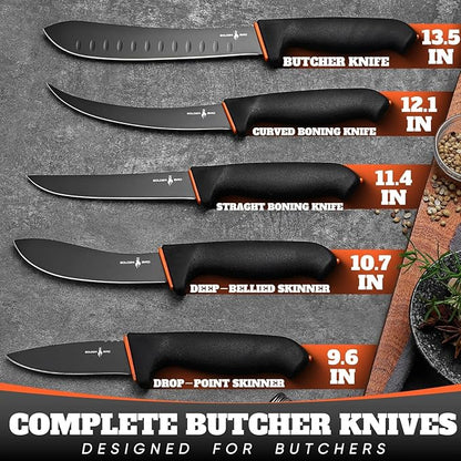 Golden Bird Butcher Knife Set - Non-slip Skinning Knife Set with Roll Bag, Professional Game Processing Knives Sets - Butcher & Skinning Boning Knives with German Stainless Steel, Gift for Men