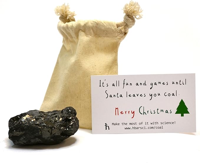 Santa's Coal for Christmas Stocking - Large Lump of Genuine American Coal in Premium Cotton Bag (Egg/Golf Ball Size, 2.5" x 2" x 1.5") - Ideal for Stocking Stuffers, Gag Gifts - Includes Experiment