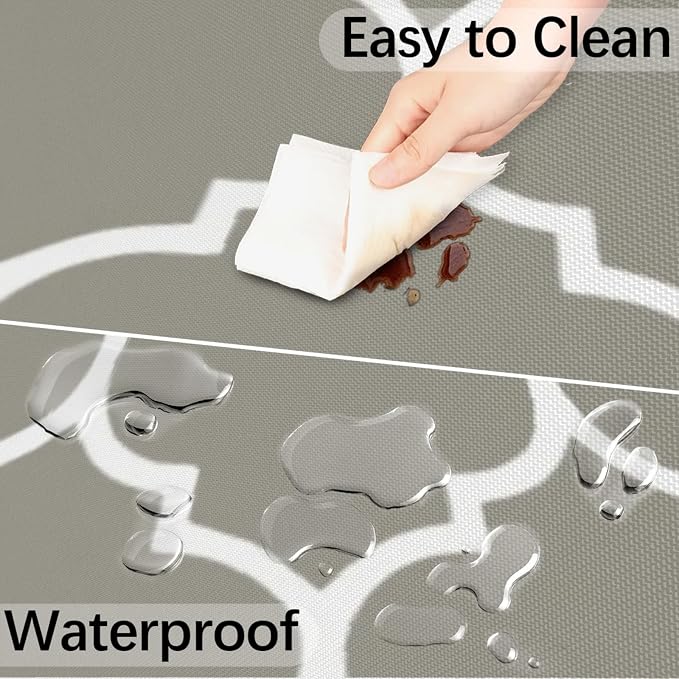 Fitted Round Tablecloth with Umbrella Hole and Zipper Grey Moroccan Outdoor Elastic Table Cloth 45"-56" Oil-Proof Waterproof Patio Table Cover for Dining Picnic Party