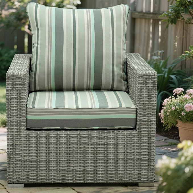 Deep Seat Patio Cushions Set 24 x 24 Inch,Olefin Fabric Outdoor Seat Cushion,Patio Furniture Cushions with Removable Cover,Rain-Proof and Fade Resistant Deep Seat Bottom & Back Cushion,1set