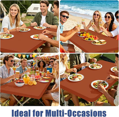 Moosfor 2 Pack Rectangle Spandex Fitted Table Cloth, 8FT Elastic Tablecloth | Washable Picnic Table Cover, Stretch Waterproof Table cloths for Party, Patio, Dining, Kitchen, 30" x 96", Terracotta