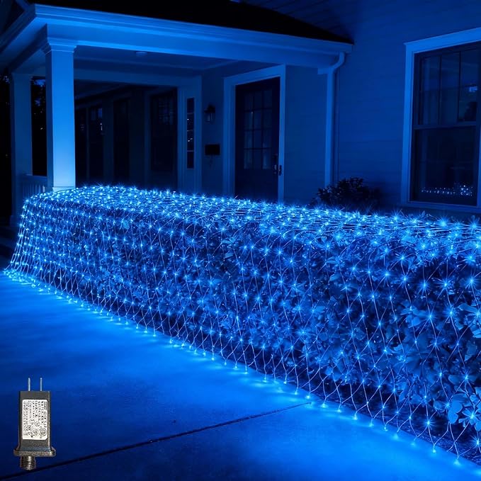 LitHome 21FT x 5FT Christmas Net Lights Outdoor Mesh Lights Connectable | 8 Modes 360 LED Blue Net Light Green Wire, Waterproof Giant Christmas Mesh Light for Bushes Garden Yard Party Decor