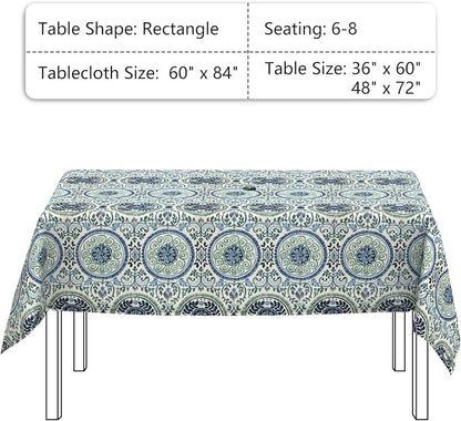 LVTXIII Rectangle Outdoor Tablecloth with Umbrella Hole and Zipper, Water-Repellent 60 x 84 Inch Patio Table Cover for Picnic, Garden, Backyard Dining, Coastal Medallion