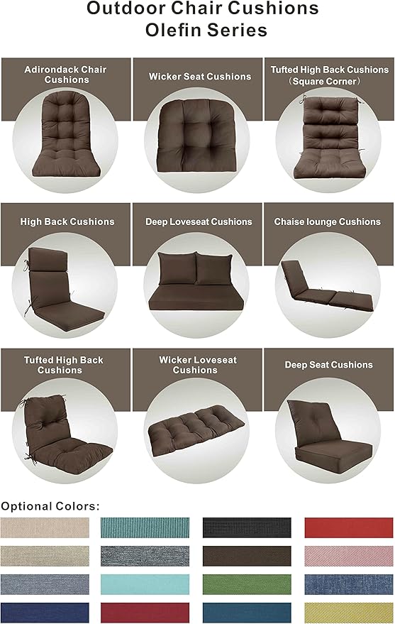 Outdoor Chair Cushions, Fade Resistant Replacement Tufted Cushion for Patio Dining Chair, Set of 2, Coffee/Chocolate
