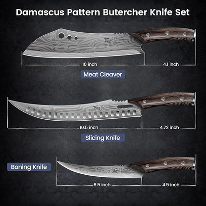 SYOKAMI Butcher Knife Set, 3 PCS Kitchen Knives Set for Cutting, Meat Cleaver Chef Knife Set, Japanese Style High Carbon Steel Knives Set, Chopping & Slicing & Boning for Home and BBQ, Ideal for Gift