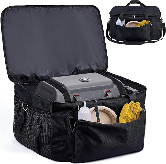 Padded Carry Bag for Charbroil Grill2Go X200 Tabletop Grill, Bag Only | Fully Lined with PE Foam, 5 Pockets, Rip-Proof Fabric, Adjustable Strap, Weather-Resistant, Portable BBQ Grill Carrying Case