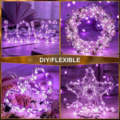 Solar String Lights 2 Pack Total 66FT 200LED Solar Fairy Lights Outdoor Waterproof 8 Lighting Modes Twinkle Lights for Patio, Garden Yard Party Wedding Tree Christmas Halloween Decoration, Purple
