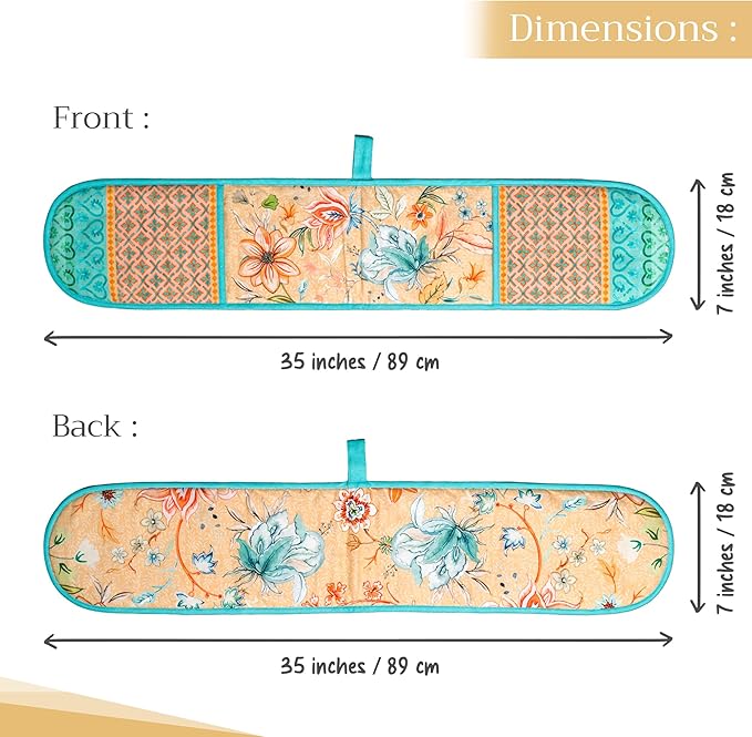 Maison d' Hermine Double Oven Mitts 100% Cotton 7"x35" Double Oven Mitt Heat Resistant BBQ Cooking Gloves with Loop Baking Grilling Kitchen Hotel Home Farmhouse Spring Summer (Luxury Loft - Peach)