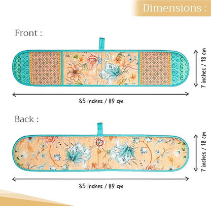 Maison d' Hermine Double Oven Mitts 100% Cotton 7"x35" Double Oven Mitt Heat Resistant BBQ Cooking Gloves with Loop Baking Grilling Kitchen Hotel Home Farmhouse Spring Summer (Luxury Loft - Peach)
