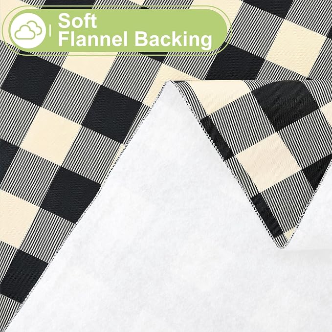 Smiry Picnic Table Cloth, Vinyl Tablecloths with Flannel Backing, 70"x120" | Waterproof Rectangle Table Cloth, Wipeable Buffalo Plaid Table Cover for Indoor and Outdoor (Black & Beige)