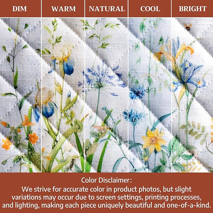 Maison d' Hermine Pot Holders 100% Cotton Heat Resistant Potholders 8" x 8" Hot Pads with Loop BBQ Cooking Baking Hotel Farmhouse Kitchen Handling Hot Pans Spring Summer (Pack of 1, Fleurs De Mai)