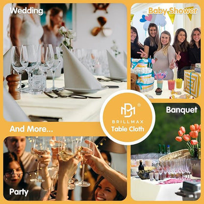 BRILLMAX 10 Pack Ivory Tablecloths 60x126 Inch for 8ft Rectangle Tables | 150 GSM Polyester Fabric, 15" Standard Drop, Water, Stain & Wrinkle Resistant Cloth Cover for Wedding Reception Banquet Party