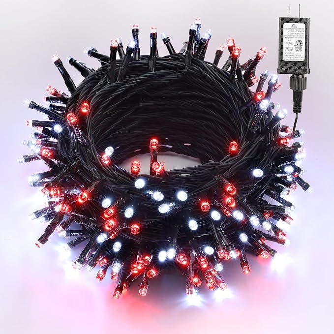 Brizled Red & White Christmas String Lights Indoor Outdoor, 78.74ft 240 LED | Connectable; 8 Modes; Waterproof; Timer; Twinkle Plug in Mini String Light for Xmas Tree Fireplace Party Valentine's Day