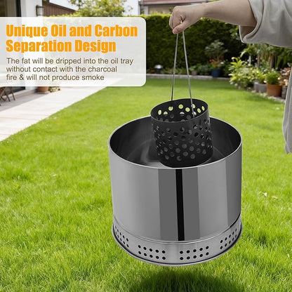 Large Portable Charcoal Grills Vertical Charcoal Smoker Barrel Grill with 50 Skewers Stainless Charcoal BBQ Grill Barrel 360° Outdoor Indoor Camping Smokeless Charcoals Barbecue Grills
