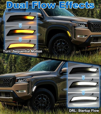 White Grill Lights and Smoked Fender Lights Bundles for Frontier 2022-2024