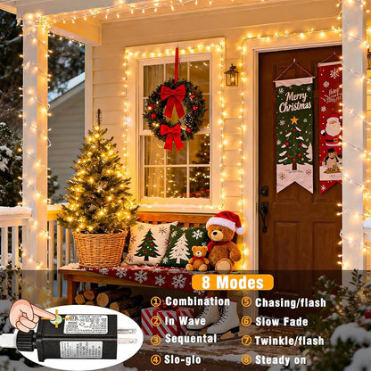 100ft String Lights Indoor 300 LED Christmas Lights Outdoor Connectable Twinkle Fairy Lights Plug in Clear Wire for Outside Wedding Bedroom Garden Tree Decorations, Warm White