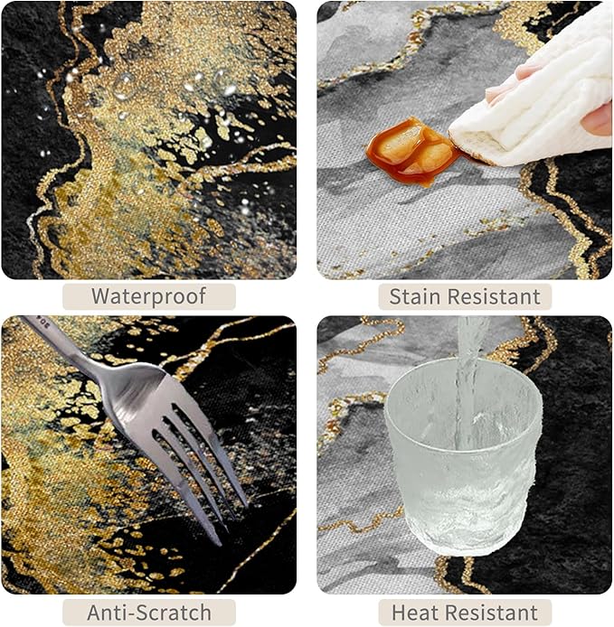 60x108inches Black Marble Rectangle Tablecloth Abstract Black Grey Golden Crack Luxury Marble Tablecloth Washable Polyester Table Covers for Dining Table Buffet Parties Indoor Outdoor Use