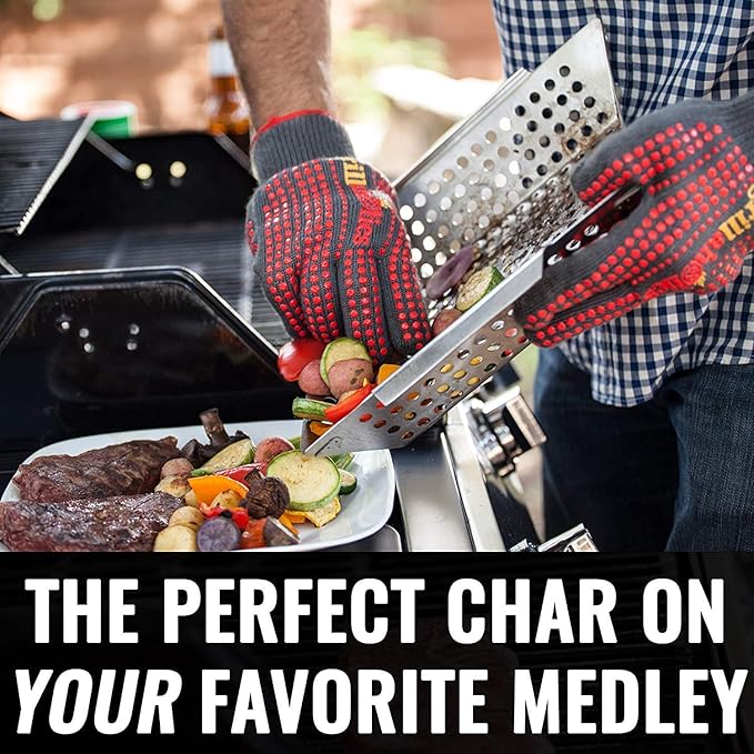 Grillaholics Non Stick Grill Mat (Set of 2) Vegetable Grilling Basket Bundle