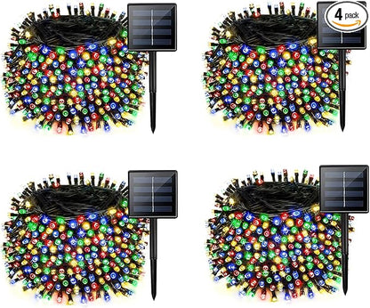 4 Pack Solar String Lights for Outside, 170 FT Total 480 LED Solar Chrismas Lights Outdoor with 8 Modes & Memory Function, Waterproof Twinkle Light for Xmas Tree Yard Party Decorations (Multicolor)
