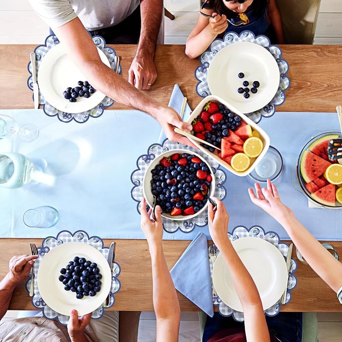 100 Pcs Blueberry Paper Placemats Blue Fruit Place Mats 13.5 Inch Disposable Round Decorative Dining Table Mats with Scalloped Edges for Spring Summer Birthday Bridal Wedding Party Supplies
