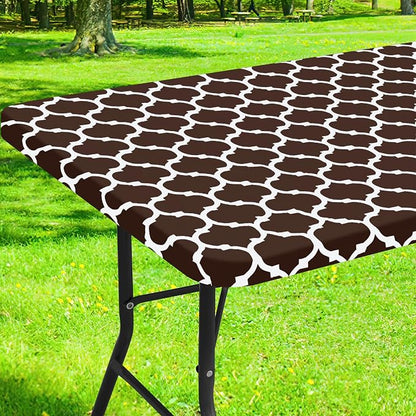 Smiry Picnic Fitted Table Cover, 4 Foot Flannel Backed Vinyl Tablecloth | Waterproof Elastic Stretch Table Cloth, Wipeable Plastic Tablecloth for Camping, Indoor & Outdoor (Coffee, 30" x 48")