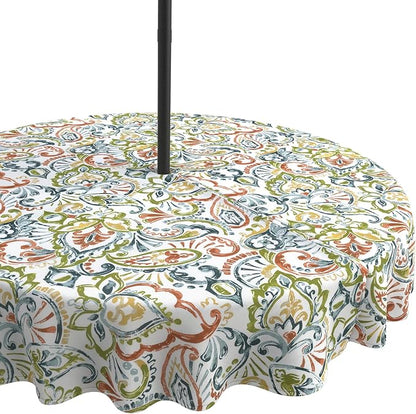 LVTXIII Round Outdoor Tablecloth with Umbrella Hole and Zipper, Water-Repellent 60 Inch Patio Table Cover for Bistro, Garden, Patio & Picnic, Paisley Botanical