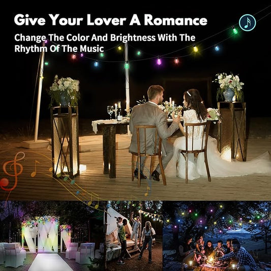 XHT Outdoor String Lights 98FT- Color Changing Patio Lights with 30 Led Bulbs RGBW, App Control & Remote, IP66 Waterproof Shatterproof Outdoor Lights for Backyard Decor
