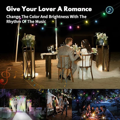 XHT Outdoor String Lights 49FT, Color Changing RGBW Patio String Lights with 15 LED Bulbs, App & Remote Control, IP66 Waterproof Shatterproof Backyard Lights