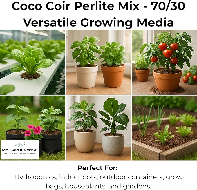 GARDENWISE Coco Perlite - Coco Coir Perlite Mix - 70/30 Growing Media - Hydroponic, Indoor & Outdoor, Grow Bags & House Plants (5 quarts)