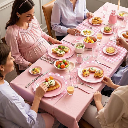 100 Pcs Checkered Paper Placemats Pink Gingham Place Mats 13.5 Inch Disposable Round Decorative Dining Table Mat with Scalloped Edge Paper Cutouts Decor for Picnic BBQ Table Party Supplies