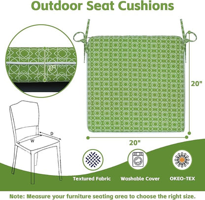 COZYVIDA Outdoor Chair Cushions Set of 4, 20"x20" Square Seat Pads with Tie Straps and YKK Zippers, 30D High-Density Foam, Water-Resistant Fabric,UV-Resistant 1000+ Hrs