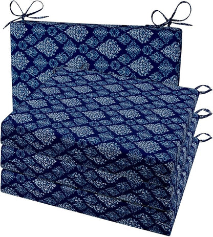 Cozyide Outdoor Chair Cushions, Waterproof Patio Seat Cushions with Adjustable Straps, Square Corner Patio Chair Cushions for Garden, Indigo Badge, 18.5x16x3 Inch (Pack of 4)