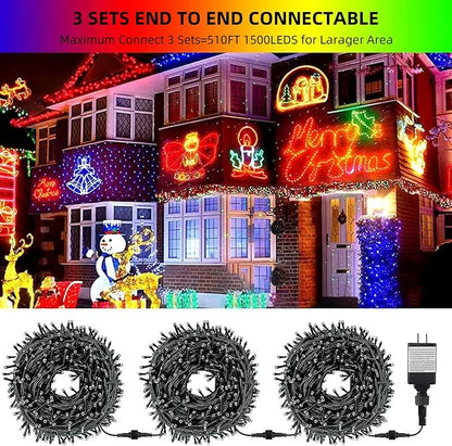 MZD8391 170FT 500LED Color Changing Christmas Light,Christmas Tree Light | Warm White & Multicolor, Waterproof, UL listed, 11 Light Mode, Remote & Timer, Memory, End To End Connect