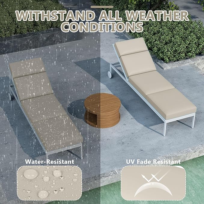 Chaise Lounge Cushions Outdoor, 80 x 26 x 4 Inch Lounge Chair Cushions for Outdoor Furniture - Waterproof Lounge Patio Replacement Cushion, 4In Fade-Resistant ThickPatio Chaise Lounge Cushion